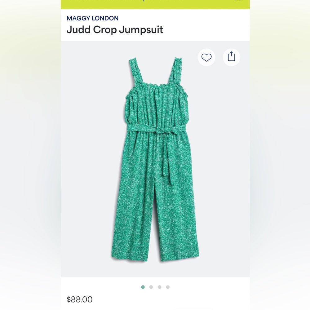 Maggy London Green Ruffled Jumpsuit with Tie Waist